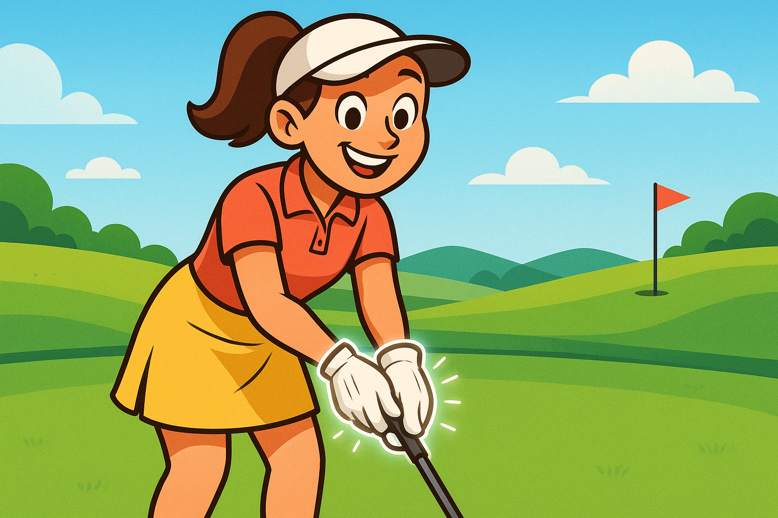 ladies golf glove highlighted on a cartoon women golfer